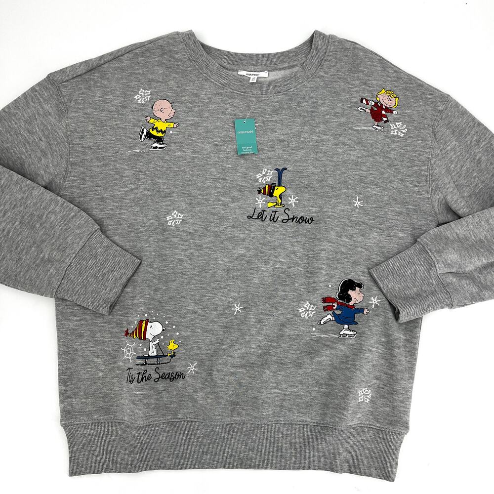 Maurices Womens Gray Peanuts Characters Sweatshirt Size M New With Tags
